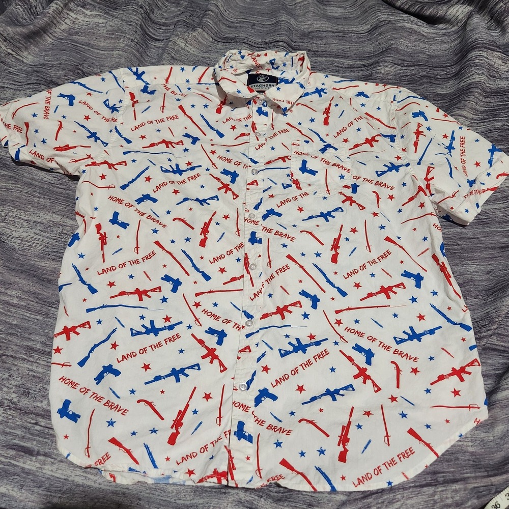 Staghorn Outfitters Men's XL Patriotic Button Down Shirt Land‎ Of Free